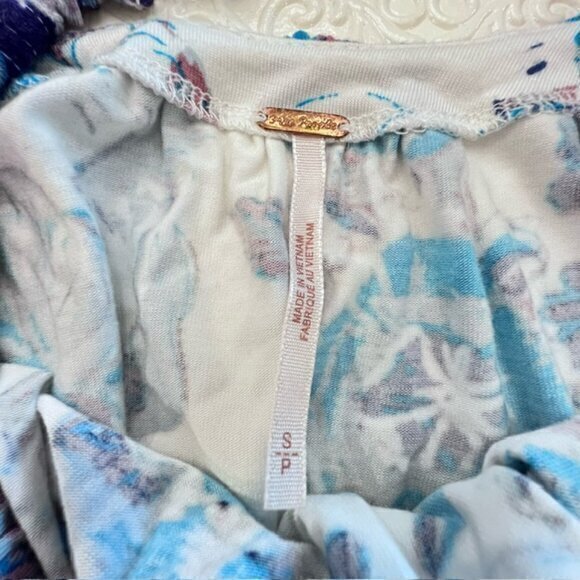 Free People Baja Babe Floral Tie Back Top Blue Cold Shoulder Size Small BOHO - Picture 11 of 13